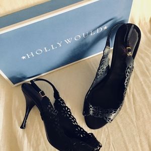 Hollywould Die-cut leather sling-back, Black 8M